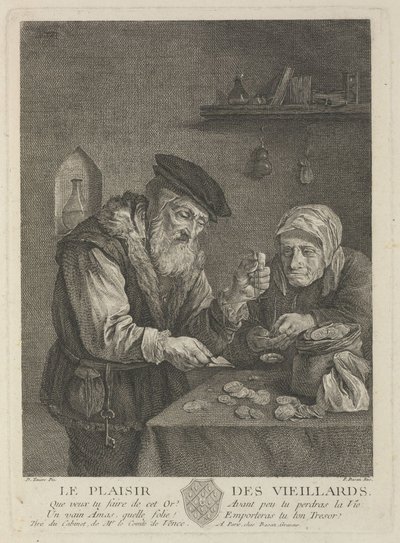 Placeres de la Vejez después de la pintura de David Teniers el Joven, mediados del siglo XVIII de Pierre François Basan