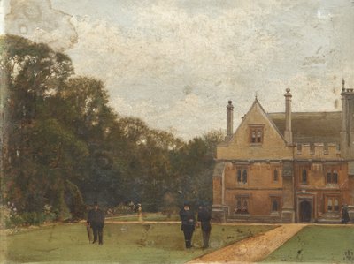 En los terrenos del Magdalen College, Dr. Fisher (Fellow), J. Henderson (Tesorero) y el Mayor General Rigaud en primer plano de Pierre François Joseph Tonneau