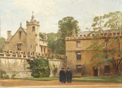La Sala de Gramática desde el Cuadrángulo de St. Johns en 1881: Presidente Bulley en el Camino de las Habitaciones y dos más, 1881 de Pierre François Joseph Tonneau
