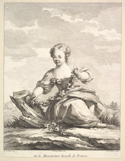 Niña pequeña sosteniendo una guirnalda de flores, del Deuxième Livre de Figures d