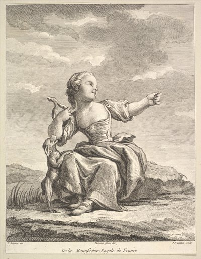 Niña jugando con un perro, del Deuxième Livre de Figures d