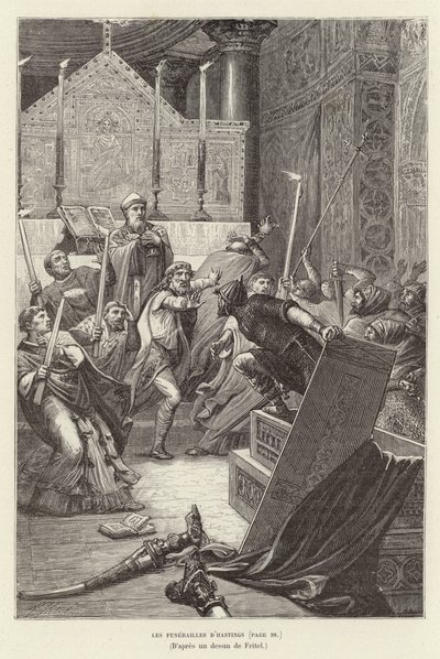 Los funerales de Hastings. Vikingos atacando una iglesia francesa en el funeral de su líder, Hasting, después de fingir su muerte de Pierre Fritel