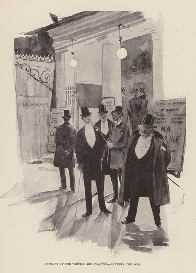 Delante del Teatro de las Variedades, entre los actos (grabado) de Pierre Georges Jeanniot