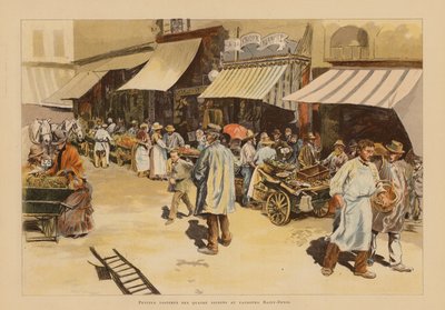 Marchandes de quatre saisons en la rue du Faubourg Saint-Denis, París (litografía en color) de Pierre Georges Jeanniot