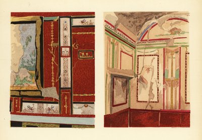 Casa de Tullius Faustus en la Strada della Fortuna (izquierda), y casa de Popidius Priscus (derecha), Pompeya, Chambre d’une maison située rue de la Fortune, Región IV de Pierre Gusman