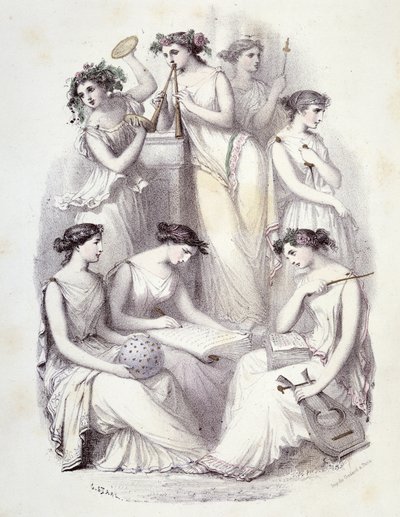 Genios del Olimpo - en "Las Mujeres mitológicas", dibujos de G. Staal, por Mery y el Cte Foelix, Ed. G. de Gouet de Pierre Gustave Eugene Staal