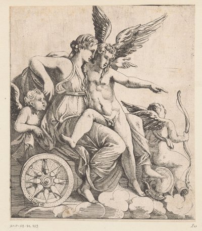 Venus y Amor en un carro rodeado de amorcillos de Pierre II Biard