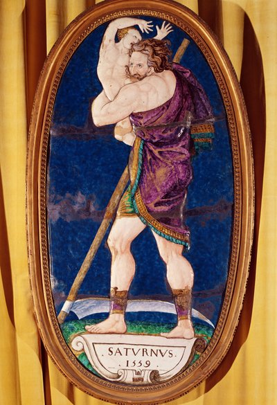 Placa que representa a Saturno, del Chateau de Madrid, Neuilly, 1559 de Pierre I Courteys