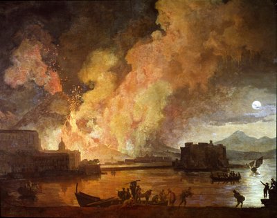 La erupción del Vesubio en Nápoles a la luz de la luna de Pierre Jacques Volaire