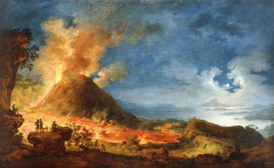 Erupción del Vesubio, con turistas en primer plano de Pierre Jacques Volaire