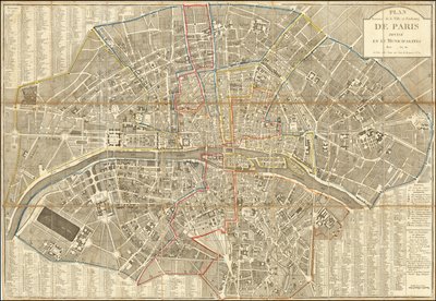 Mapa de 1802 - Plan Routier de la Ville et Faubourg de Paris Divise en 12 Municipalities de Pierre Jean