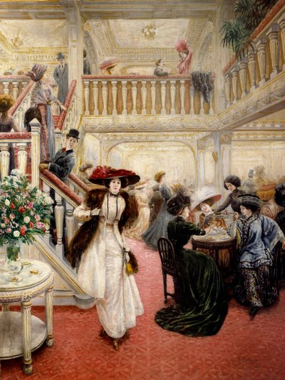 Un buen momento: "El gran café". Cuadro firmado P. Poitevin (probablemente Pierre-Jean Poitevin de Pierre Jean Poitevin
