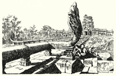 En el parque de Angkor Vat, los Gopuras Occidentales (grabado) de Pierre Jeannerat de Beerski