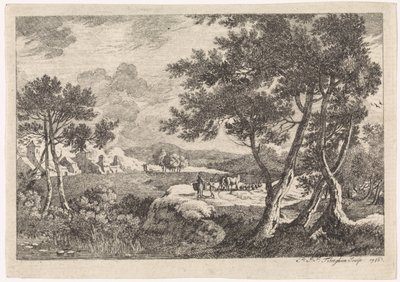 Paisaje con árboles en primer plano de Pierre Joseph Jacques Tiberghien