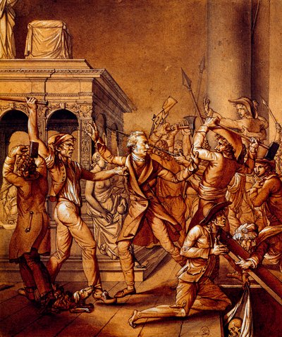Alexandre Lenoir se opuso a los revolucionarios cuando quisieron destruir la tumba del rey francés Luis XII en la basílica real de Saint Denis en 1793, en la época de la revolución francesa de Pierre Joseph Lafontaine