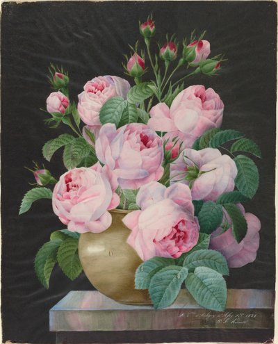 Rosas rosadas en un jarrón de Pierre Joseph Redouté