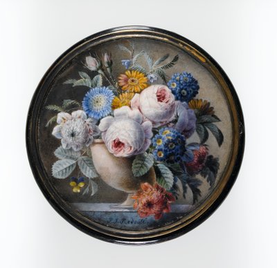 Caja de concha de tortuga con una miniatura de flores en un jarrón de piedra sobre una losa de mármol, 1827 de Pierre Joseph Redouté