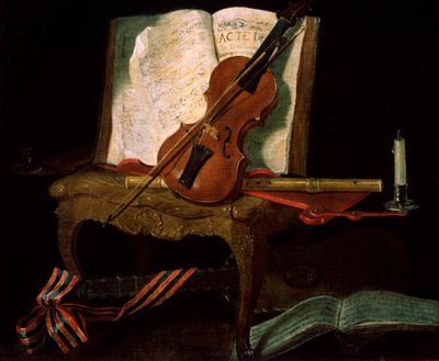 Naturaleza muerta con un violín, siglo XIX de Pierre Justin Ouvrie