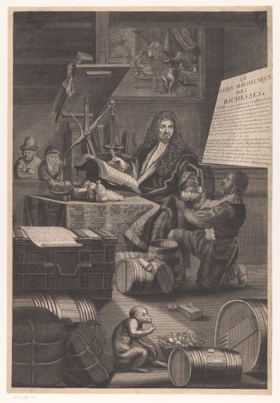 Balanza de oro con advertencia sobre los peligros de la riqueza de Pierre Landry (attributed to)