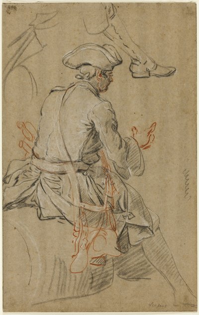 Boceto de hombre a caballo, con boceto separado de su pie derecho de Pierre Lenfant