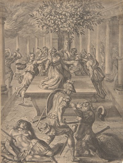 El saqueo de Troya-Pirro matando a Príamo, antes de 1654 de Pierre Lombart