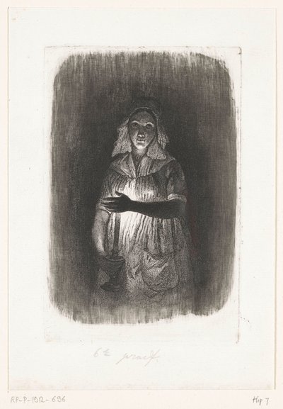Criada con vela encendida Cinco pruebas de aguafuerte (título de la serie) de Pierre Louis Dubourcq