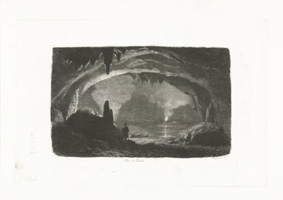 Hombre con un bote de remos en las cuevas de Han Trou de Han (título sobre objeto) de Pierre Louis Dubourcq