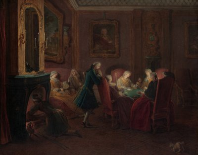 Jugadores de cartas en una sala de dibujo de Pierre Louis Dumesnil
