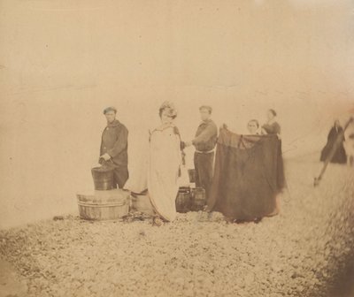 [La condesa con grupo en una playa rocosa], 1860s de Pierre Louis Pierson