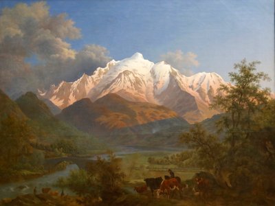 Vista del Mont-Blanc desde Sallanches al atardecer de Pierre Louis de La Rive