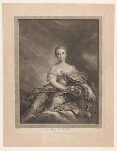 Flora en las nubes con flores en la mano. Flore a son palanca (título sobre objeto) de Pierre Maloeuvre