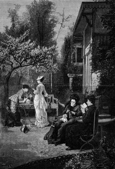 Flores de durazno (siglo XIX). Grabado después de la pintura de Pierre Beyle (1838-1902). En “Le Monde Illustré” n°1250 del 12 de marzo de Pierre Marie Beyle