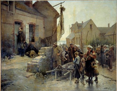 Regreso de la tempestad. Un marinero llama a la puerta de una mujer para darle la noticia de la muerte de un pecador en una tempestad. Siglo XIX, Fecamp, Museo de Terranova de Pierre Marie Beyle