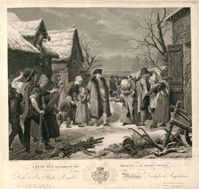 Luis XVI distribuyendo limosnas a los campesinos pobres en el invierno de 1788, c. 1817 de Pierre Michel Adam