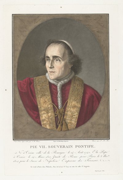 Portret van Paus Pío VII Pío VII. soberano pontífice (título sobre objeto) de Pierre Michel Alix
