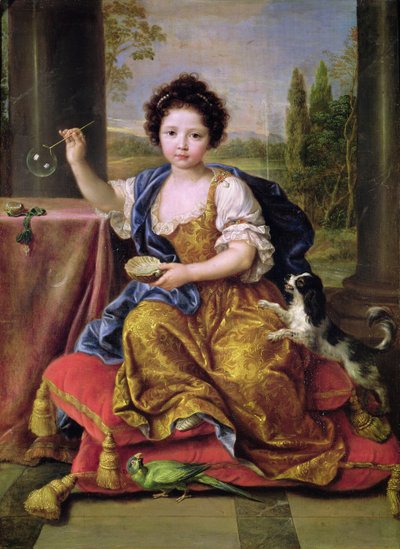 Marie-Anne de Bourbon (1666-1739) Mademoiselle de Blois, Soplando Burbujas de Jabón de Pierre Mignard