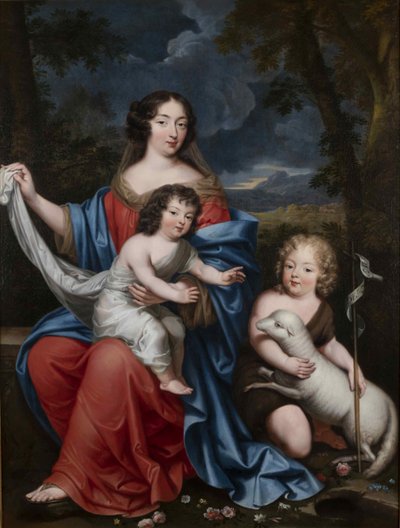 Retrato de Madame de Maintenon 1635-1719, con los hijos naturales de Luis XIV, siglo XVII de Pierre Mignard