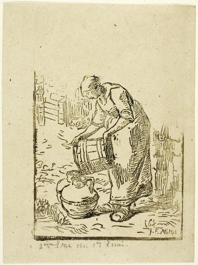 Mujer llenando cántaros de agua de Pierre Millet