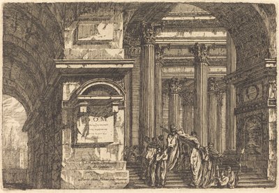 Escena funeraria en arquitectura imaginaria de Pierre Moreau