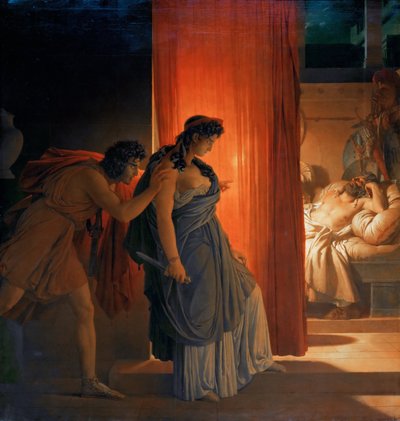 Clitemnestra duda antes de matar al durmiente Agamenón de Pierre Narcisse Guerin