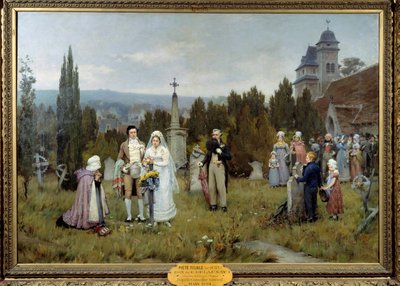 Escena de boda subsidiaria de Piete, las jóvenes novias se reúnen en la tumba del padre fallecido de una de las jóvenes novias de Pierre Outin