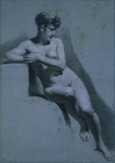 Estudio de una mujer desnuda, sentada mirando a la derecha (recto) de Pierre Paul Prud