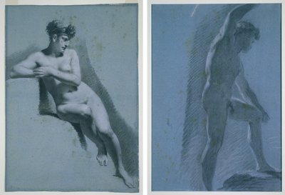 Estudio de una mujer desnuda, sentada mirando a la derecha (recto) Estudio de un desnudo masculino (verso) de Pierre Paul Prud