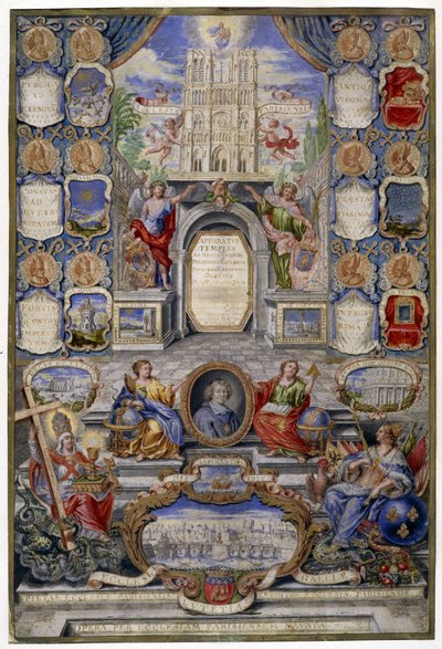 Alegoría de la iglesia de París con motivo de la Revocación del Edicto de Nantes el 18/10/1685 el padre de Jouvency dio un sermón en el colegio de Clermont en diciembre de 1685 en medallón el arzobispo de París, Harlay de Chanvallon quien alentó de Pierre Paul Sevin
