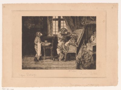 Representación satírica de monos como dentista, asistente y paciente de Pierre Peeters (signed by artist)