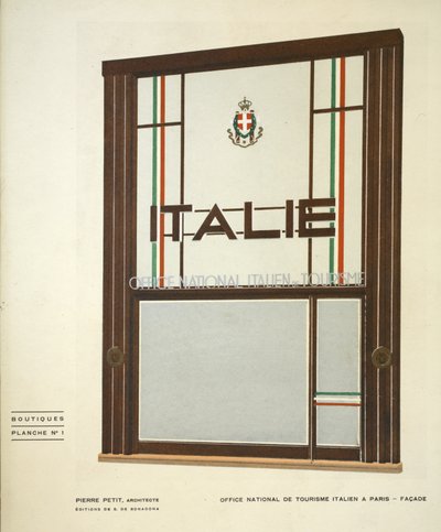Oficina Nacional de Turismo Italiano en París, Pierre Petit, Boutiques, Henry Delacroix, Ediciones S De Bonadona, París, finales de 1920, Pochoir Print de Pierre Petit