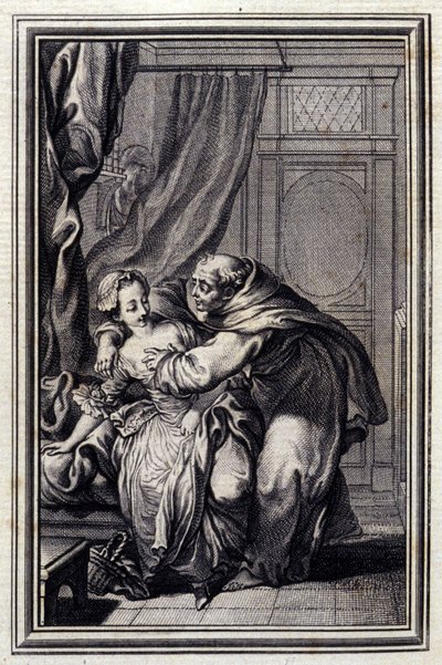 Cómo llega el espíritu a las chicas. en “Cuentos y nuevas en verso” de Jean La Fontaine. 1776. Ilustración de P.P. Choffard de Pierre Philippe Choffard