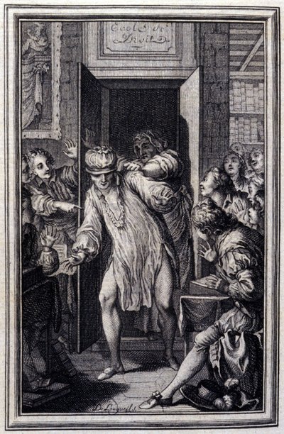 El rey Candaules y el maestro de leyes - en "Cuentos y nuevas en verso" de Jean La Fontaine. 1776. Ilustración de P.P. Choffard de Pierre Philippe Choffard