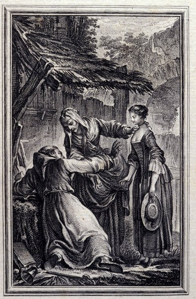 El ermitaño - en "Cuentos y nuevas en verso" de Jean La Fontaine. 1776. Ilustración de P.P. Choffard de Pierre Philippe Choffard