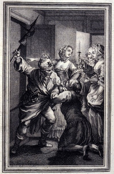 La Gageure des trois commeres - en Cuentos y nuevas en verso de Jean La Fontaine. 1776. Ilustración de P.P. Choffard de Pierre Philippe Choffard